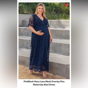 PinkBlush Navy Lace Mesh Overlay Plus Maternity Maxi Dress Size 3X